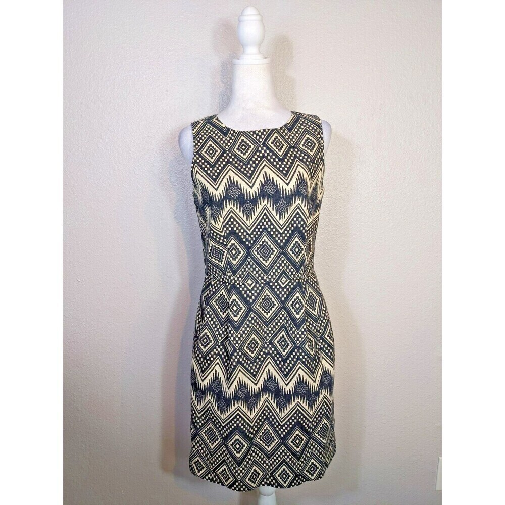 J Crew Women's Black Aztec Ikat Print Sheath Dress Size 4